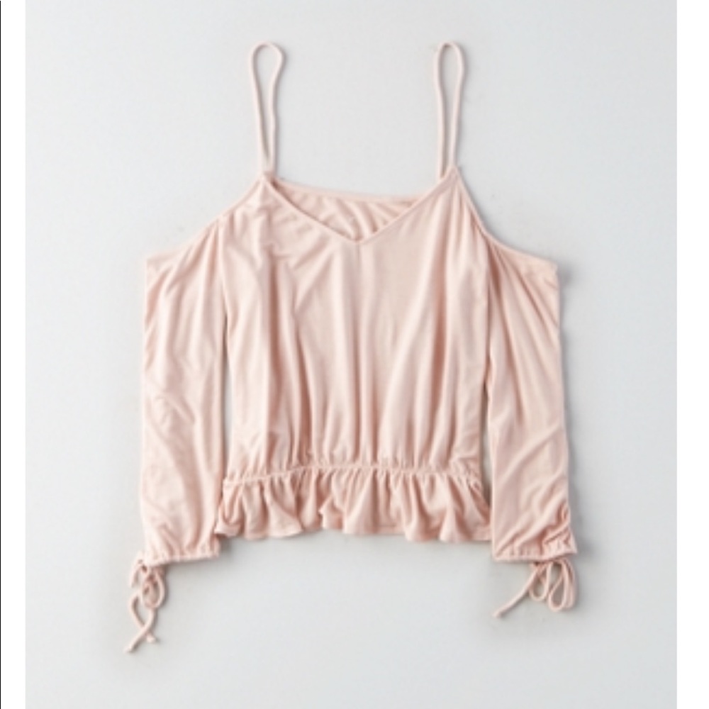 American Eagle Cold Shoulder Tie-Sleeve T-Shirt